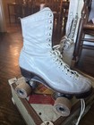 Vintage Hyde Roller Skates White Leather With Chicago Wheels And Plates 1950   s
