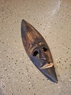 Hand Carved Tribal Black Wood Mask Pointed Head Chin Wall Art Decor Vintage
