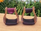 Deep Wooden Western Saddle Stirrups W Leather Treads   Show Horse   Trail Ride