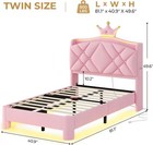 Pink Twin Bed Frame With Led Lights  Princess Upholstered Bed   Crystal Button