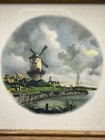 Vintage Miniature Donald Art Co Dutch Windmill Print 4 75  Square Wood Frame
