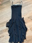 Vintage Pearce Ii Fionda Black Strapless Sequin Ruffle Satin Gown Dress Size 14