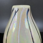 Vintage Ceramic Bud Vase With Yellow Shiny Iridescent Finish Black White Lines