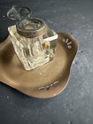 Antique Glass Inkwell With Bronze Stand   r26