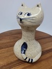 Vintage Skinny Cat Piggy Bank Stoneware Studio Art  Pottery Folk Hesperus Blue