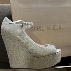 Steve Madden Silver Rhinestone Platform Wedge Open Toe Ankle Strap Heel 9