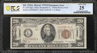 1934-a  20 Hawaii Frn Emergency Note Frn Pcgs 25 Wwii Currency Fr 2305 80481