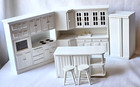 White Wood Dollhouse Miniature Kitchen 4 Piece Set With 2 Stools