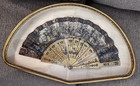 Pair Antique Victorian 19th C France Hand Fan In Shadow Box Frames