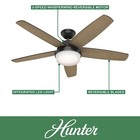 Hunter Fan 52 In Contemporary Matte Black Ceiling Fan With Remote And Light Kit