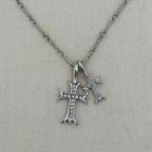 Mens Double Cross Necklace Rhinestone Crystal Silver 19 5 Inch Adjustable