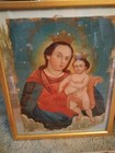  Antique Spanish Colonial Oil Painting Virgin Mary  Baby Jesus Oil On Canvas