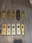 Antique Vtg  Victorian Brass Door Knobs And Backplates Sets Lot