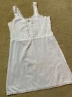 Vintage 1970s 1980s Stone White Usa Slip Girls Eyelet Dress Nightgown Ruffled 8