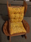 Vtg Sewing Caddy Wood Rocking Chair 6 Spool Scissors Holder Pin Cushion Drawer