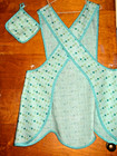 Handmade Bib Apron - Plus Sz -  Criss Cross Back - Aqua Circle - Retro - Vintage