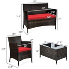 8pcs Patio Rattan Conversation Furniture Set Outdoor W  Red Cushion