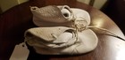 Vintage Baby Toddler Or Doll Shoes White Leather Lace Up 5  L