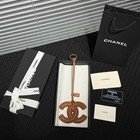 Chanel 26a Brown Lambskin Leather Double Cc Logo Bag Charm Key Chain Ring New