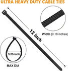1200pcs Black Cable Zip Ties 12 Inch  Heavy Duty Plastic Nylon Tie Wraps With 50