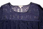 Cape Juby Tunic Blouse Ladies Size L Navy Blue Long Sleeve Lightweight Lace Trim