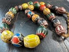 Large Vintage Chevron Trade Bead Strand 24 Inches   Old Venetian Millefiori Gla