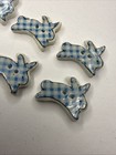 Set Of 6 Vintage Blue Plaid Ceramic Bunny Buttons Rabbits Crafts Seeing