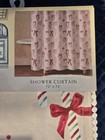 Cynthia Rowley  Shower Curtain Candy Cane Bows Christmas Holiday Pom Trim 72x72