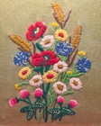 Vintage 1970s Crewel Embroidered Picture Framed - Summer Meadow Flowers - Great 