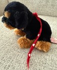 Russ Berrie Black Brown Plush Rottweiler Puppy Dog Red Leash Hearts