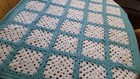New Hand Crochet  Granny Square Blanket Afghan Couch Throw  36x44 Aqua White