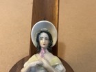 2 1 4    Antique German Bisque Half 1 2 Doll Pin Cushion Lady W yellow Bonnet