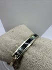 Vintage Mexico Alpaca Silver Abalone Shell Stripe Hinge Bangle Bracelet 7   