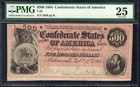 T-64 1864  500 Confederate Currency Pmg 25 Light Red Pf-1 Civil War Bill  2686