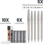 - Metal Mechanical Pencil Set With Lead And Eraser Refills  5 Sizes