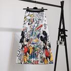 Woman Mickey Mouse Cartoon Pleated Skirt Elastic High Waist Long Dress Midiskirt