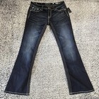 Miss Me Jeans Womens 31x34  Blue Signature Rise Bootcut Dark Wash Embroidered