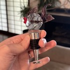 Vintage Murano Fish Hand Blown Glass Italy Wine Bottle Metal Stopper Cork