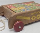 Vintage Playskool Pull Along Wagon With 21 Alphabet Wooden Blocks Abc 1950s