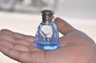 Vintage Blue Unique Shape Cut Glass Victorian Perfume Bottle