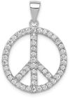 925 Sterling Silver Clear Cz Peace Sign Round Pendant Necklace For Women - 18 