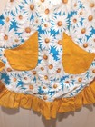 Vtg Apron With Pockets Daisies Spring Time Blue Yellow Ruffled Trim 100  Cotton 