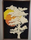 Vtg 60s Needlepunch Latch Hook Rug Wall Art Japanese Sunset 37x25  Framed
