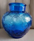 Cobalt Blue Floral Glass Vase 10    Tall Very Heavy Vintage