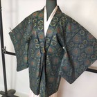 Vintage Kimono Haori Jacket Intricate Geometric Patterns Wool Moss Green  9588