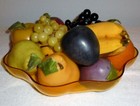 Vtg Mcm Lot Plastic Faux Artificial Fake Fruit Decor In Decra Stone Basket Ease