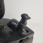 Antique Coal Charcoal Sad Cast Iron  W rooster Latch   Wooden Handle -  read 