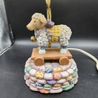 Nursery Child s Room Light With Fabric Shade Lamb Toy Lamb Quilted Ceramic Vtg 