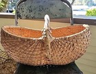 18 5  Vtg Antique Woven Basket Buttock Market Gathering Beige