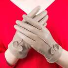 Women Lambskin Leather Gloves Soft Wool Lining Solid Winter Warm Driving Thermal
